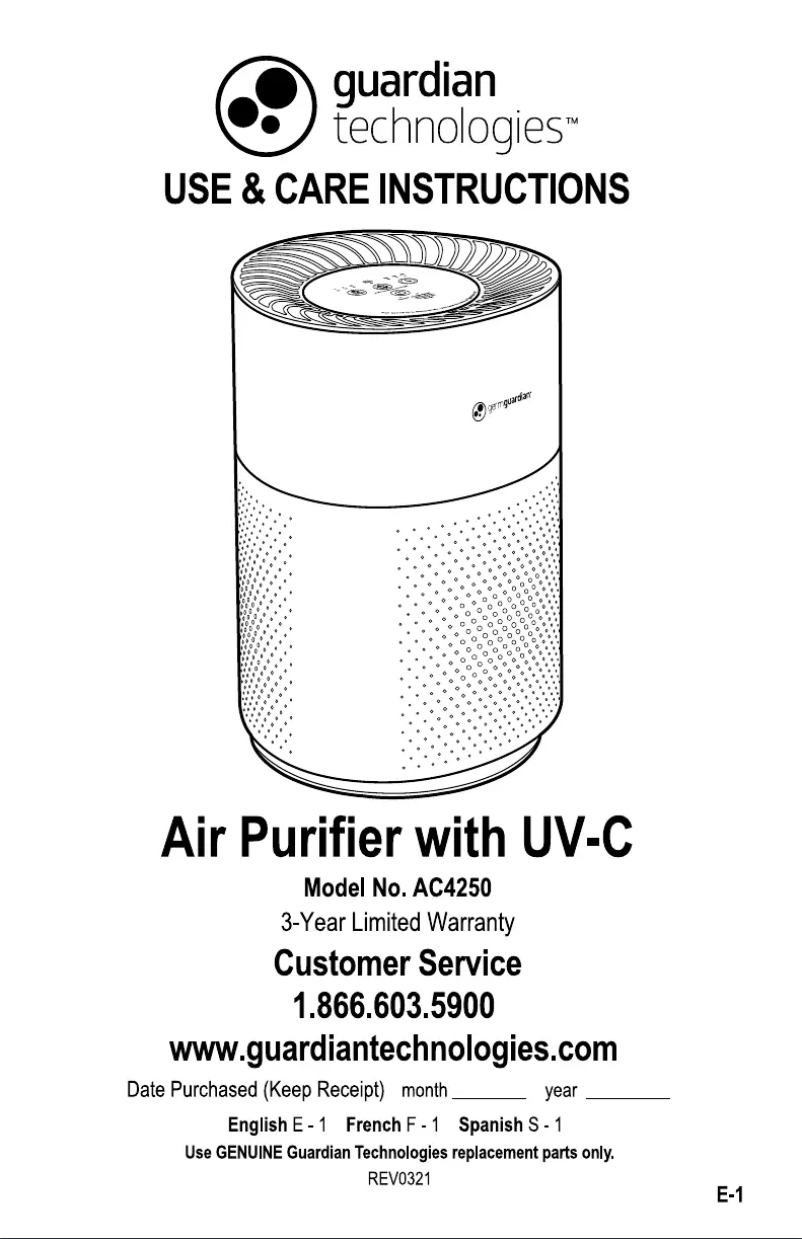 Página 1 del manual Manual de usuario GermGuardian AC4250