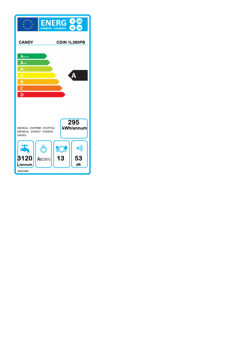 Página 1 del manual Etiqueta energética Candy CDIN 1L380PB