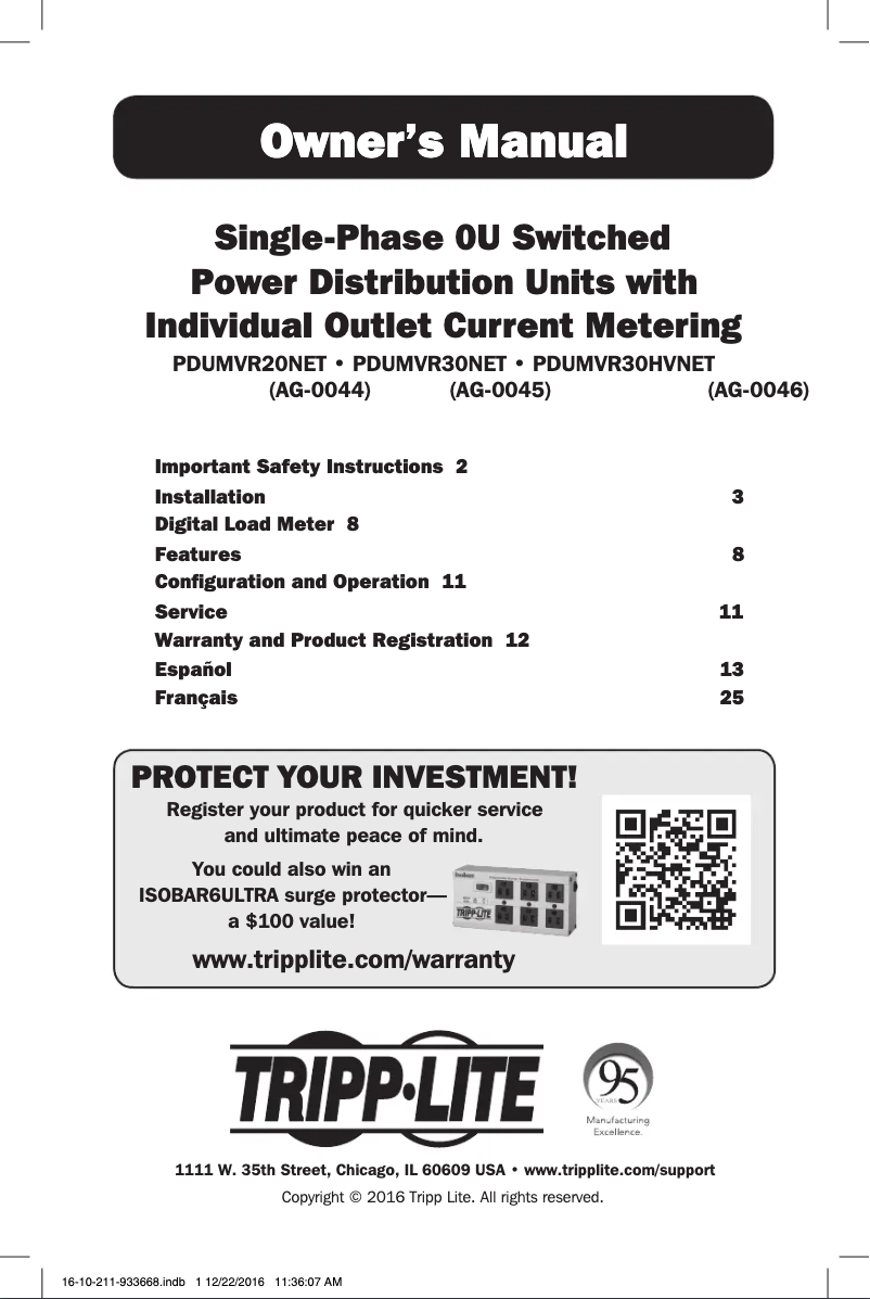 Imagen de la primera página del manual del dispositivo PDUMVR30HVNET