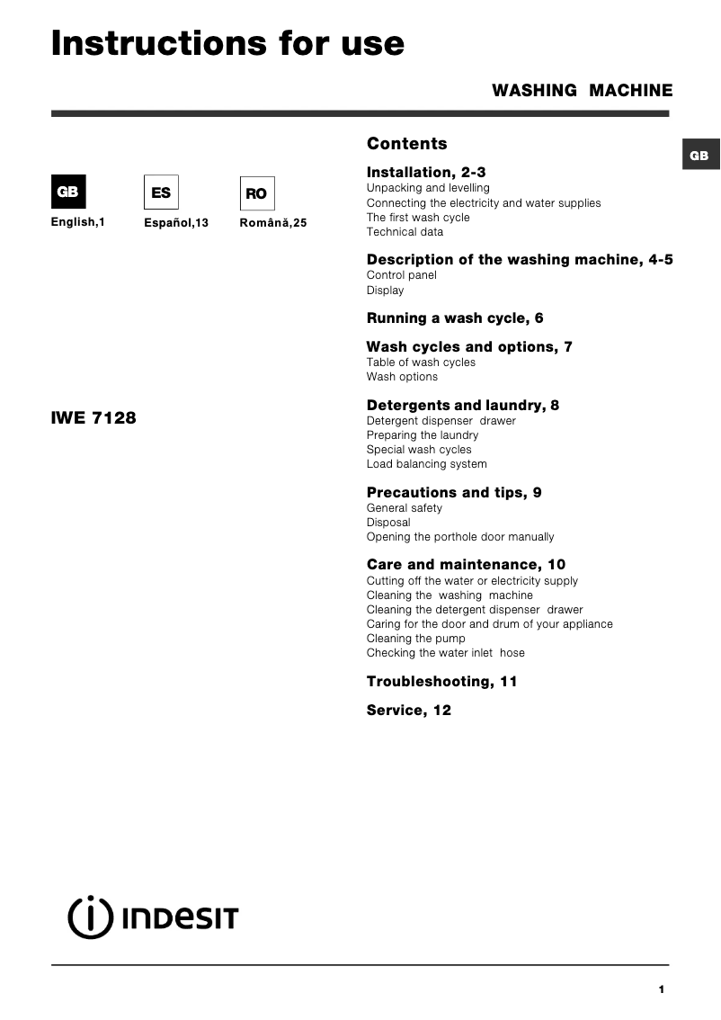 Imagen de la primera página del manual del dispositivo Maxi IWE 7128 B (EU)