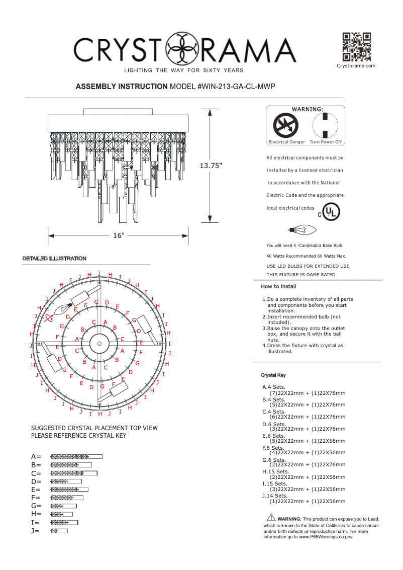 Página 1 del manual Manual de usuario Crystorama Winfield WIN-213-GA-CL-MWP