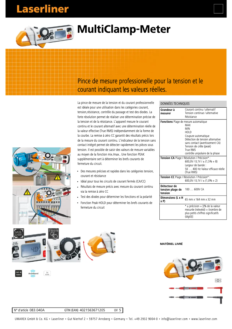 Página 1 del manual Ficha técnica Laserliner MultiClamp-Meter