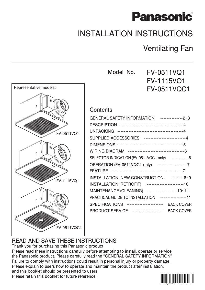 Página 1 del manual Manual de usuario Panasonic WhisperSense FV-0511VQC1