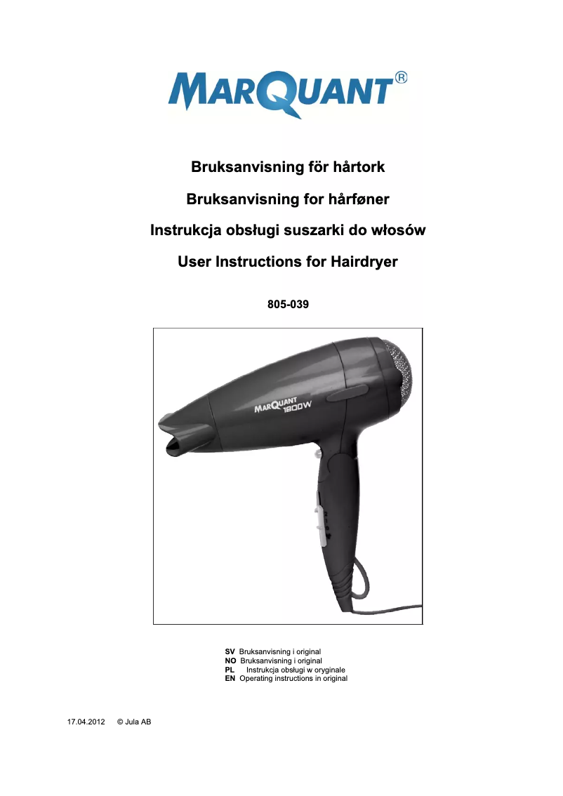 Imagen de la primera página del manual del dispositivo 805-039