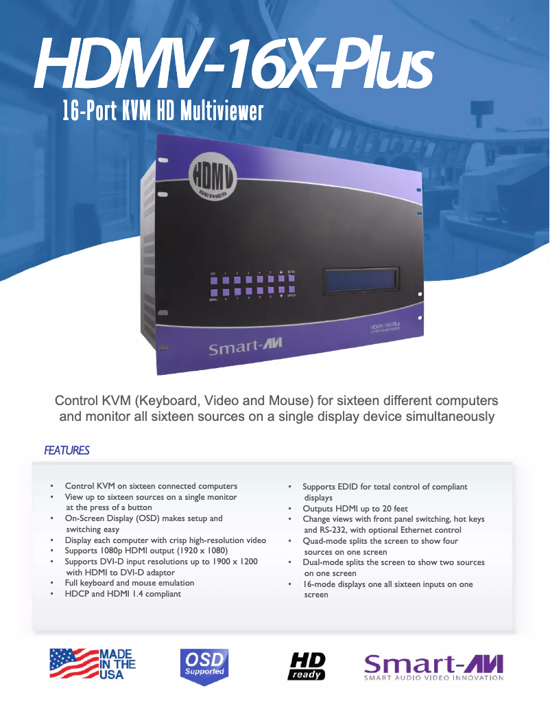 Imagen de la primera página del manual del dispositivo HDMV-16X-PLUS