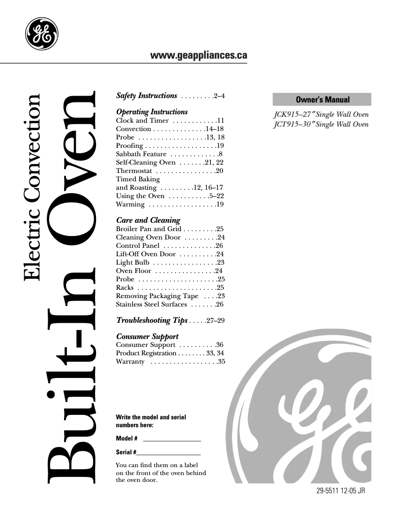 Imagen de la primera página del manual del dispositivo JCK915WFWW
