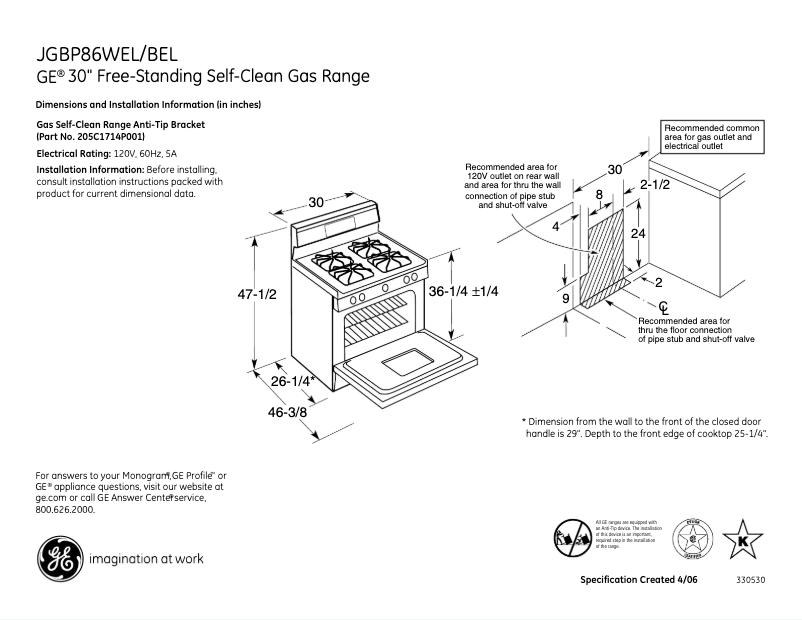 Página 1 del manual Ficha técnica GE JGBP86WELWW