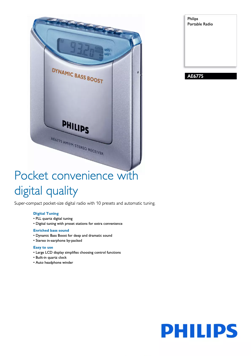 Página 1 del manual Ficha técnica Philips AE6775