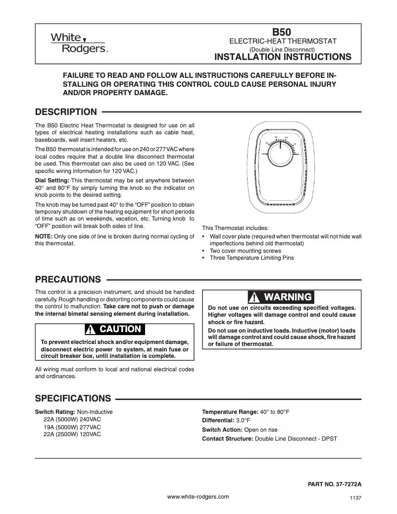 Página nº 1 - Manual de usuario White Rodgers B50