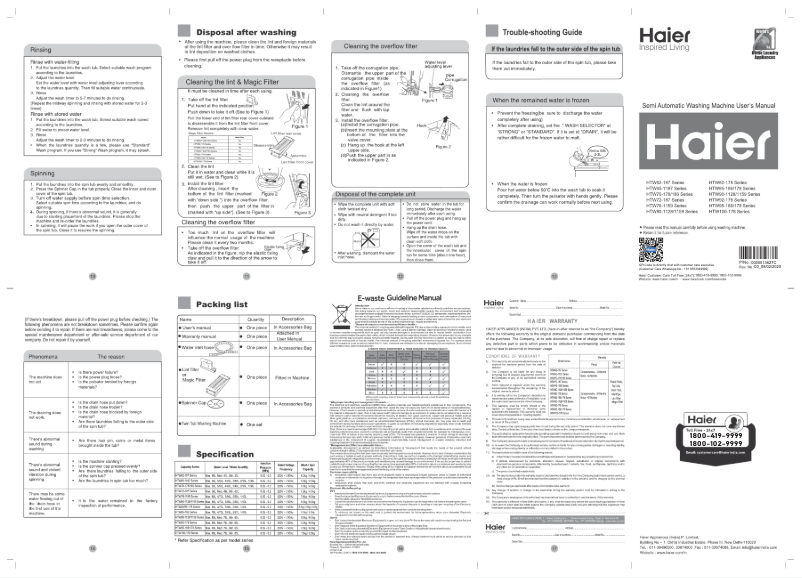 Página 1 del manual Manual de usuario Haier HTW92-178