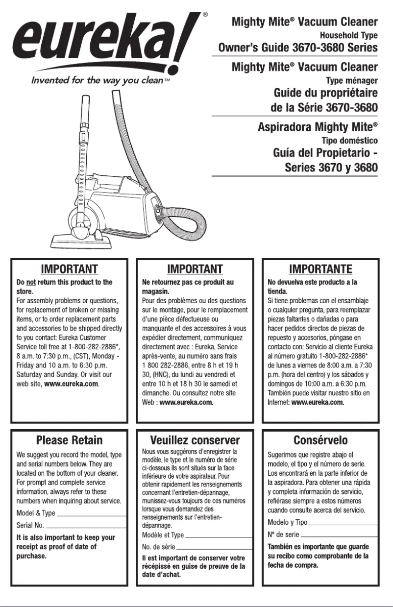 Página 1 del manual Manual de usuario Eureka Mighty Mite 3670G