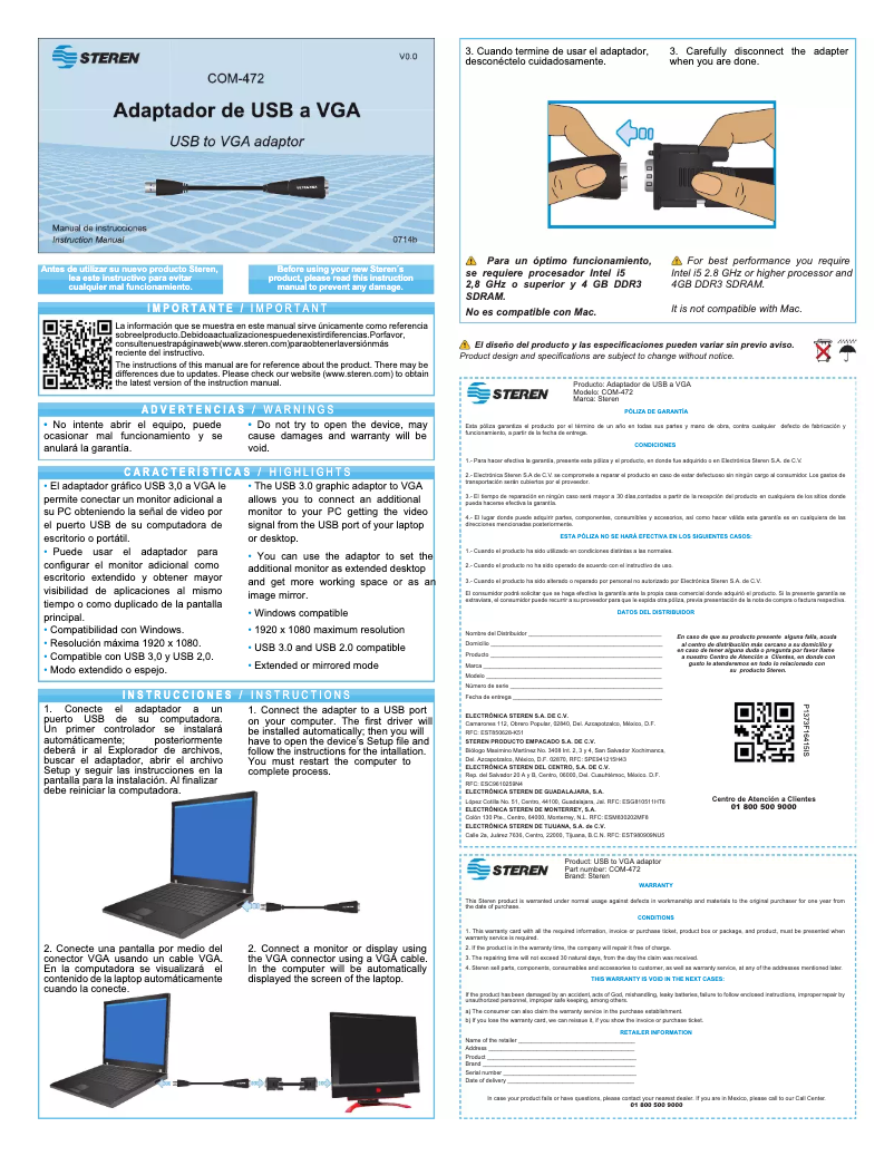 Página 1 del manual Manual de usuario Steren COM-472