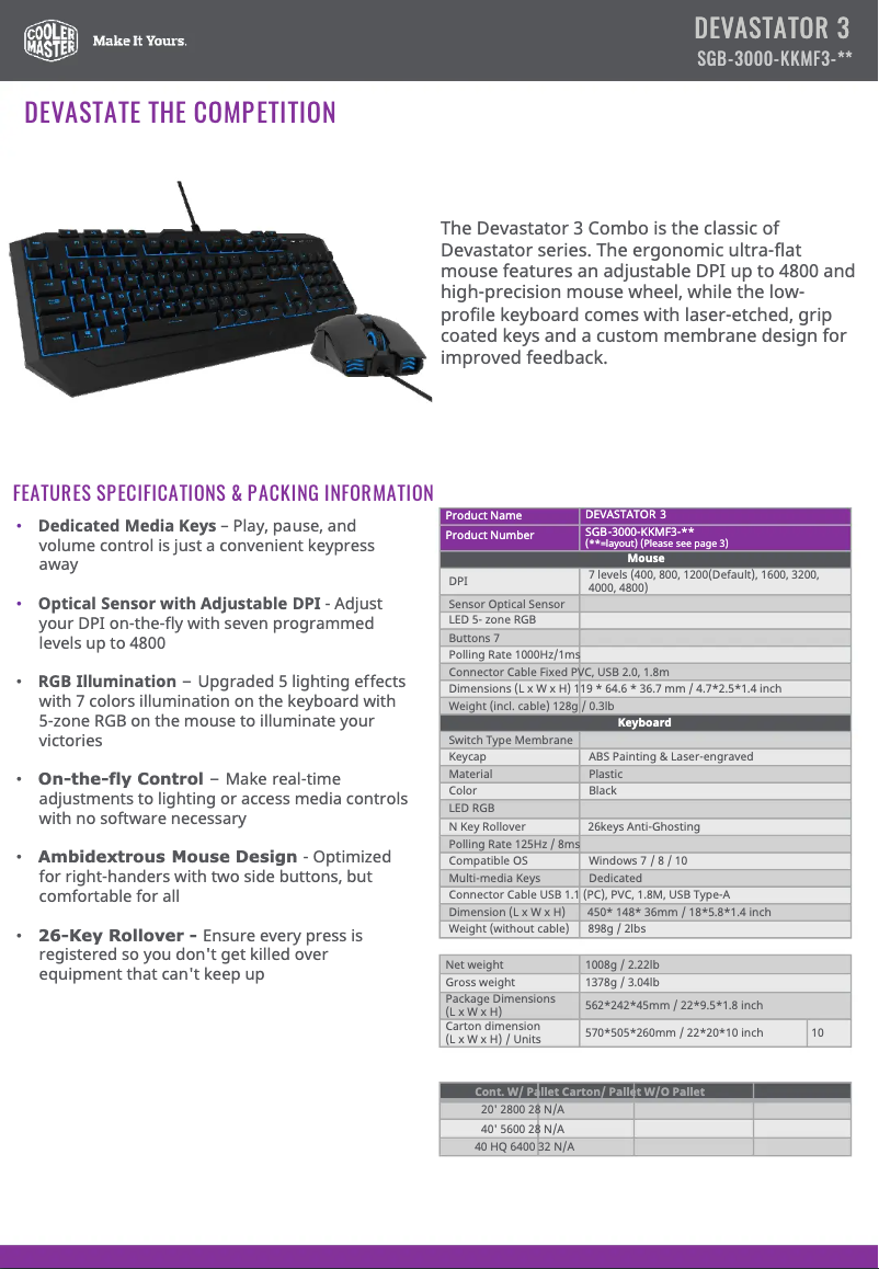 Página 1 del manual Ficha técnica Cooler Master Devastator 3