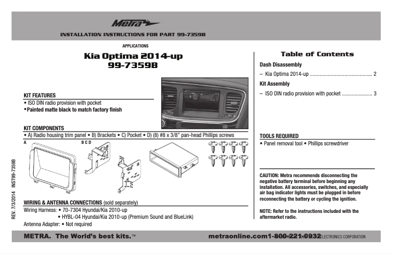 Página nº 1 - Guía de instalación Metra 99-7359B