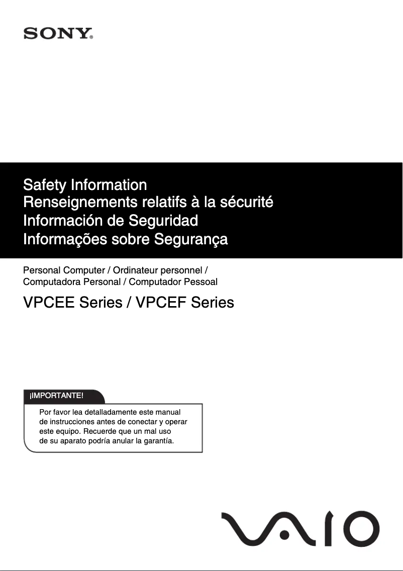 Página nº 1 - Instrucciones de seguridad Sony Vaio VPCEE45FX
