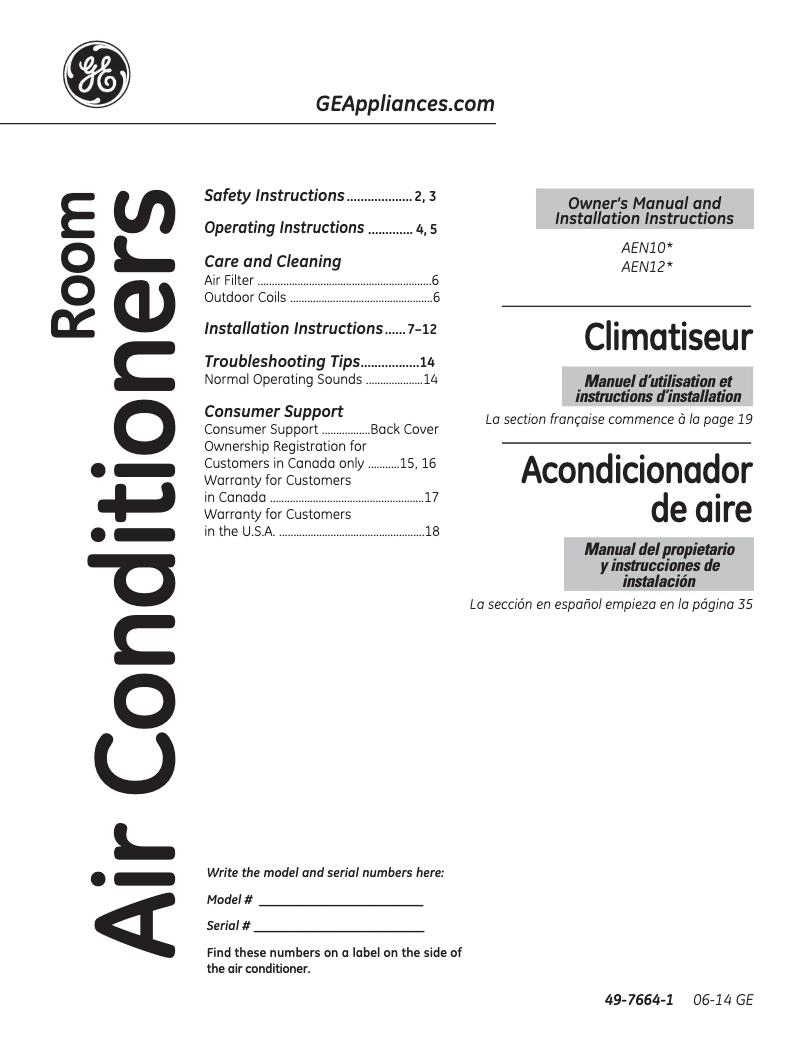 Página 1 del manual Manual de instrucciones GE AEN12AS