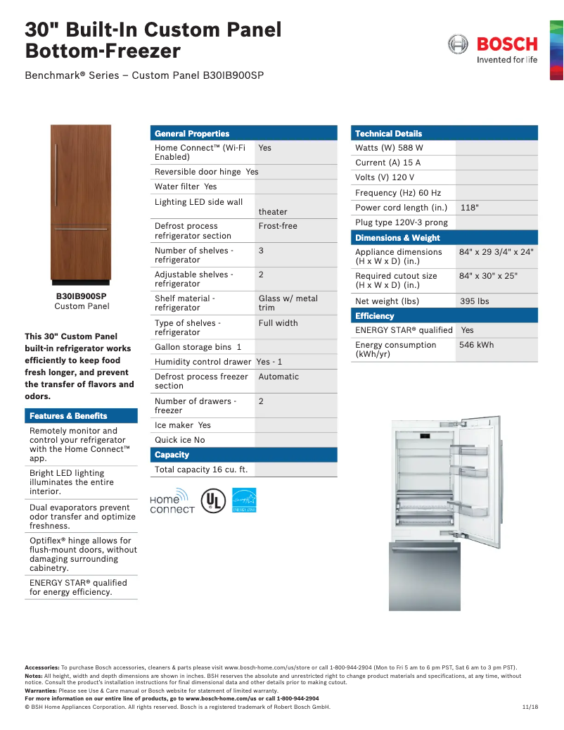 Página nº 1 - Ficha técnica Bosch B30IB900SP