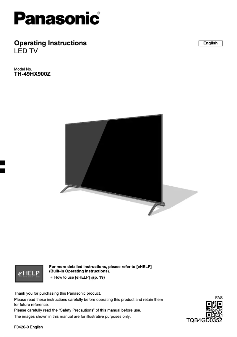 Imagen de la primera página del manual del dispositivo TH-49HX900Z