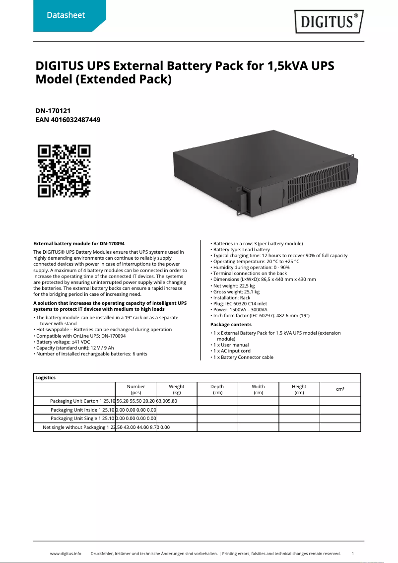Página 1 del manual Ficha técnica Digitus DN-170121