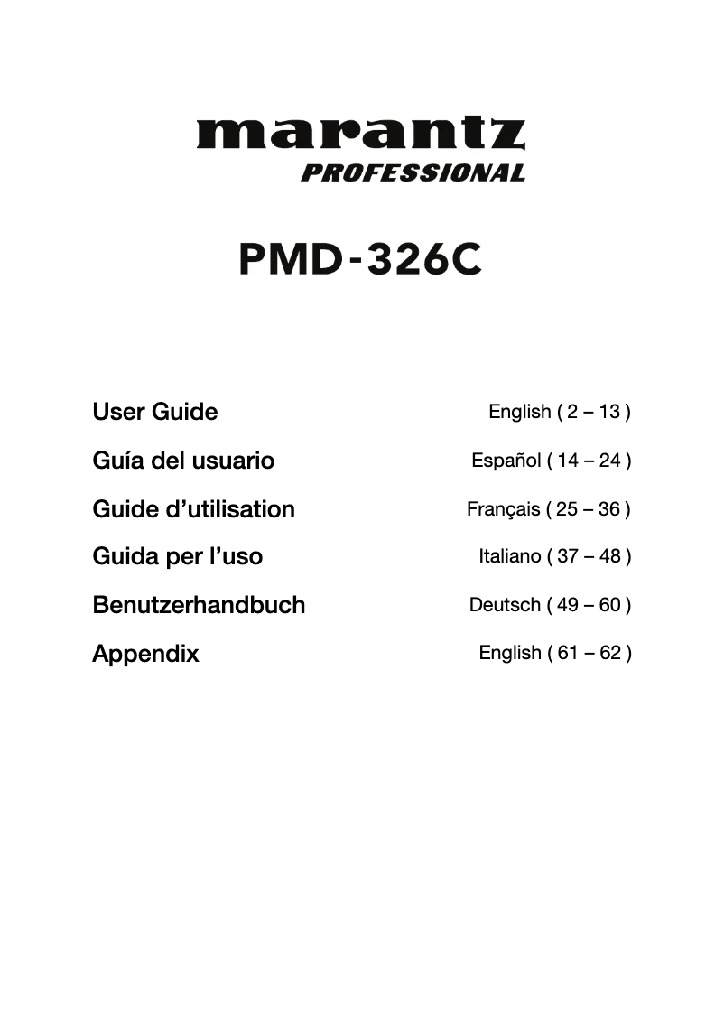 Página 1 del manual Manual de usuario Marantz PMD-326C