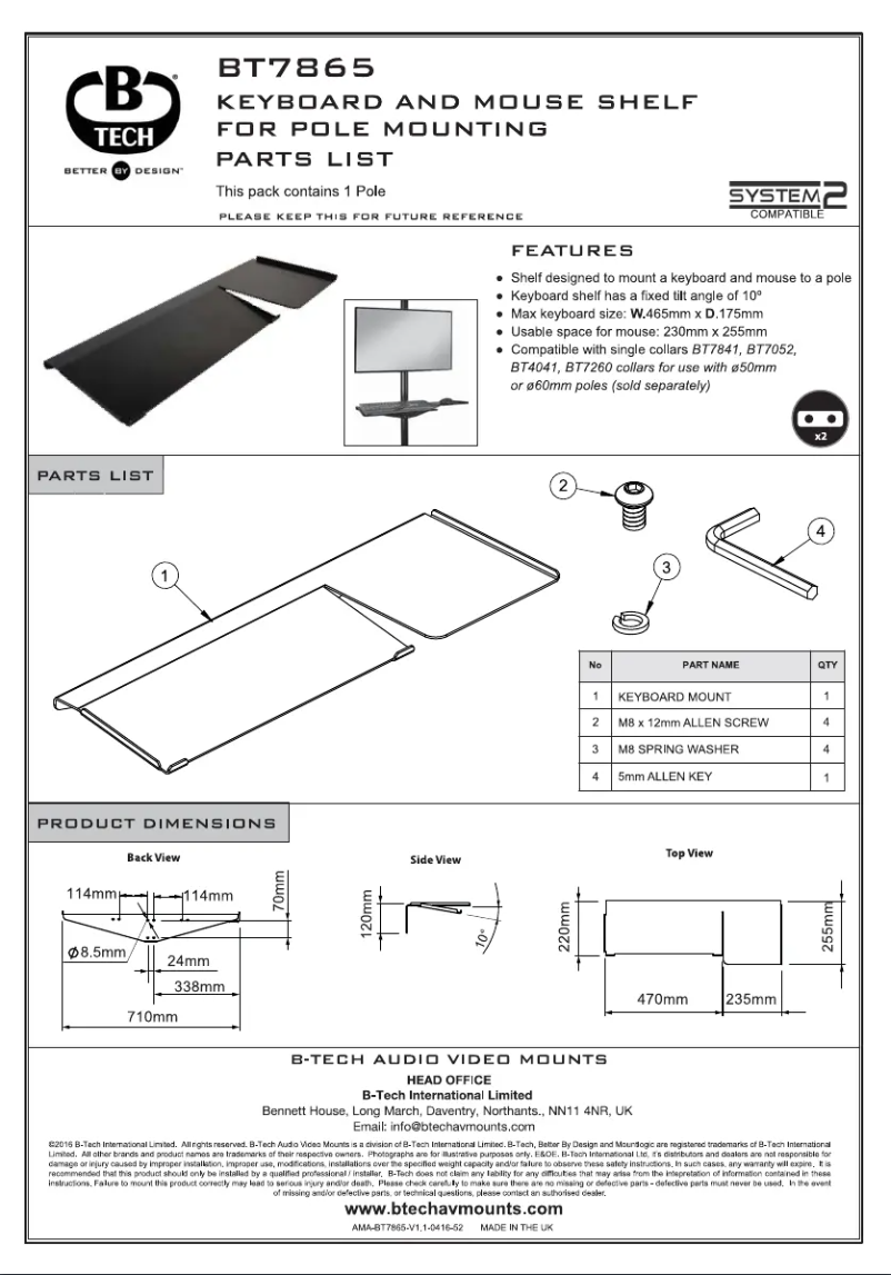 Imagen de la primera página del manual del dispositivo BT7865