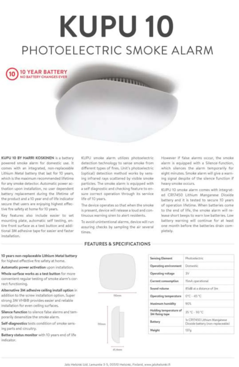 Página 1 del manual Manual de usuario Jalo Helsinki KUPU 10