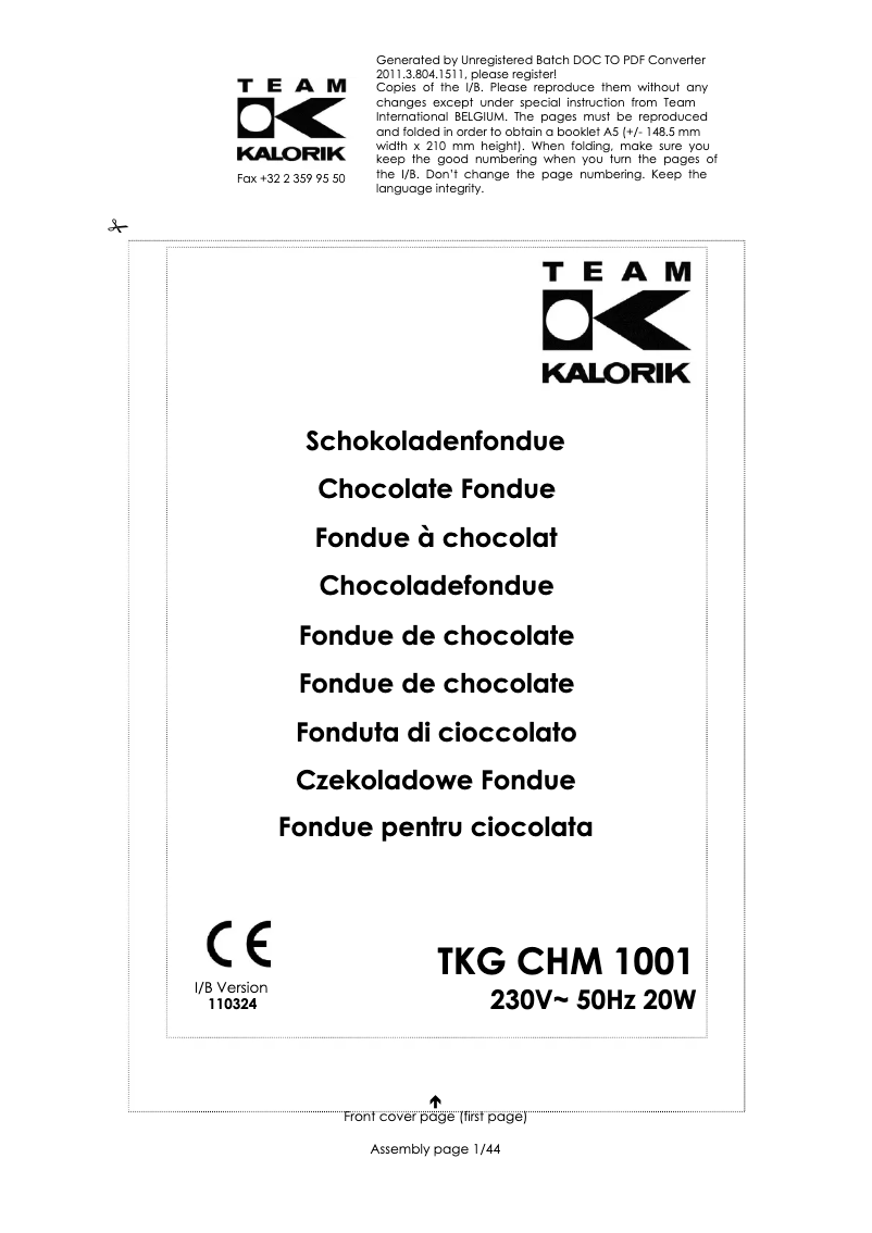 Página 1 del manual Manual de usuario Kalorik TKG CHM 1001