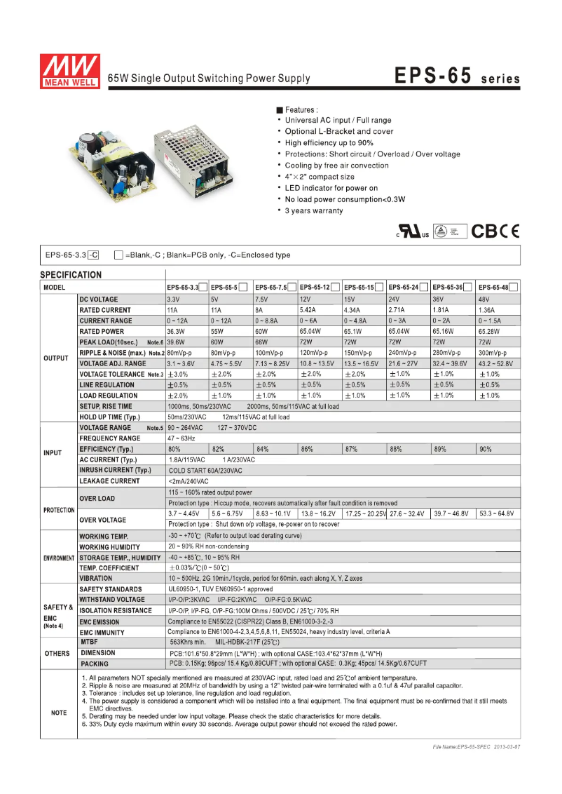 Imagen de la primera página del manual del dispositivo EPS-65-15