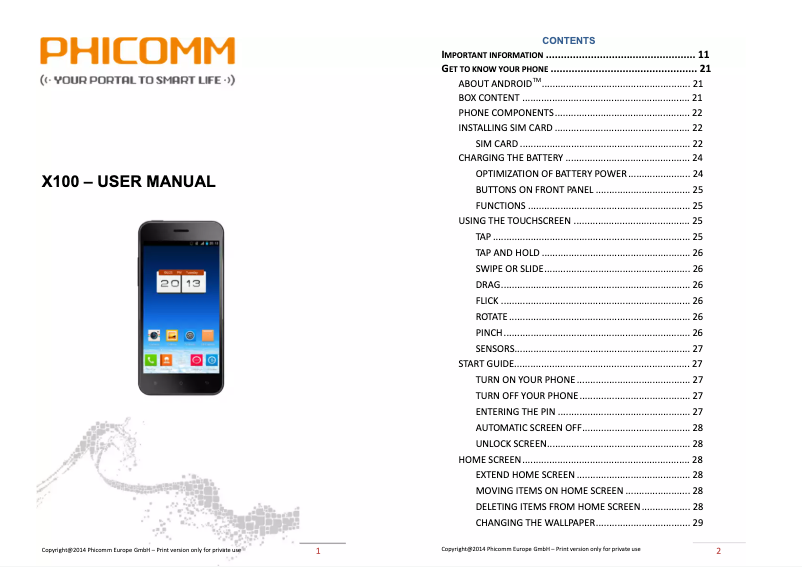 Imagen de la primera página del manual del dispositivo X100