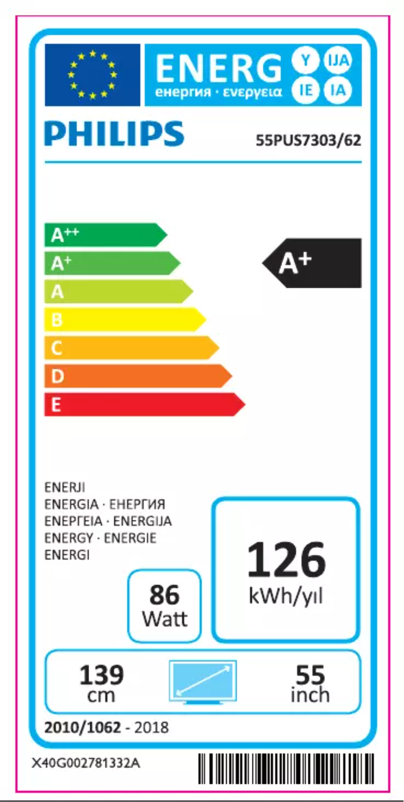 Página 1 del manual Etiqueta energética Philips 55PUS7303