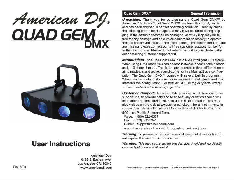 Página nº 1 - Manual de usuario American DJ Quad Gem DMX