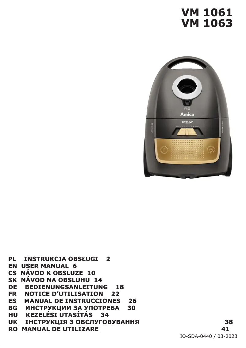 Imagen de la primera página del manual del dispositivo Zephyr VM 1061