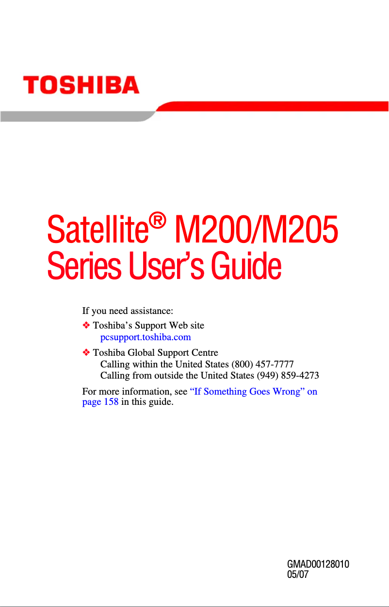 Página 1 del manual Manual de usuario Toshiba Satellite M205