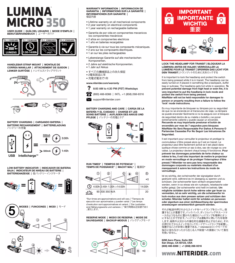 Imagen de la primera página del manual del dispositivo Lumina Micro 350