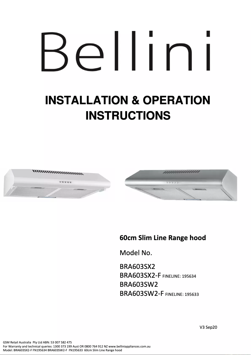 Página 1 del manual Manual de usuario Bellini BRA603SW2-F