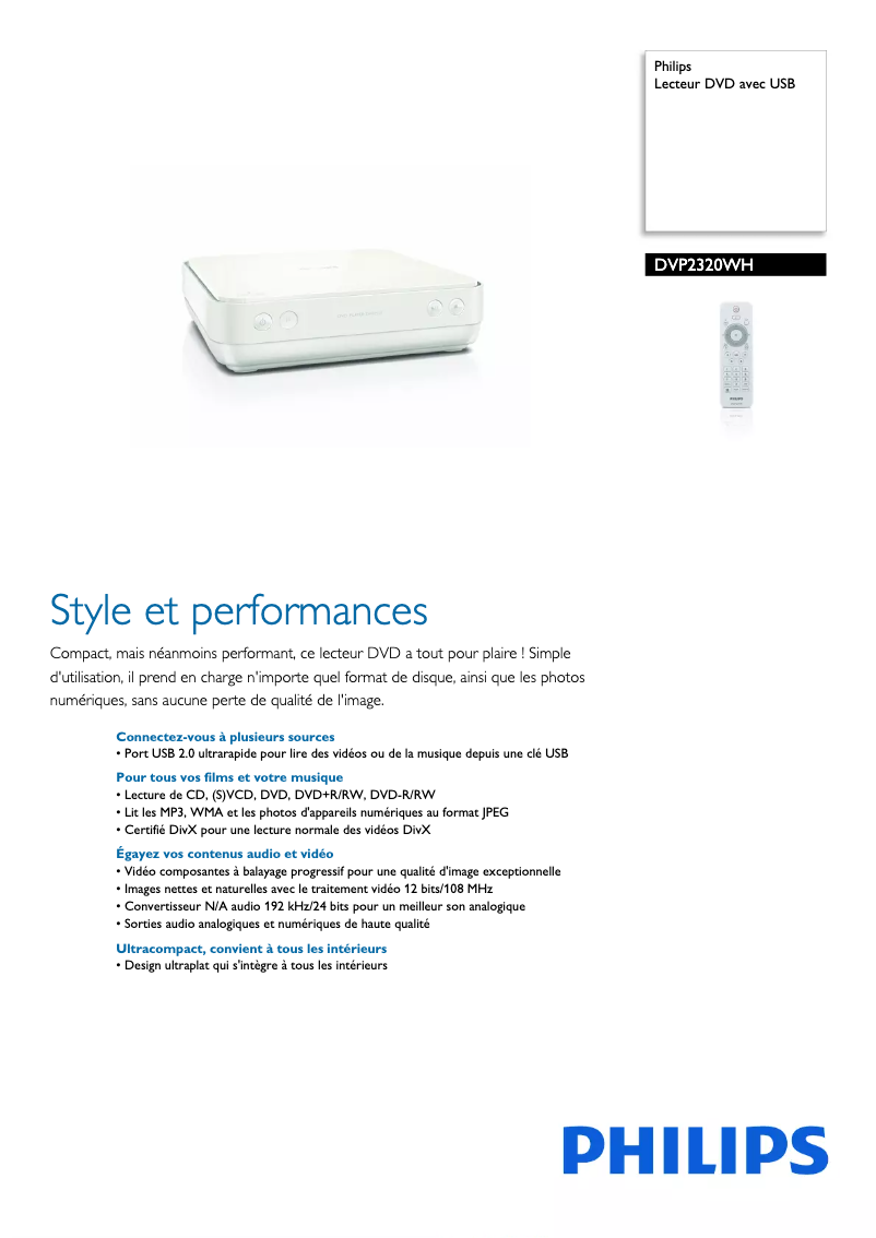 Imagen de la primera página del manual del dispositivo DVP2320WH