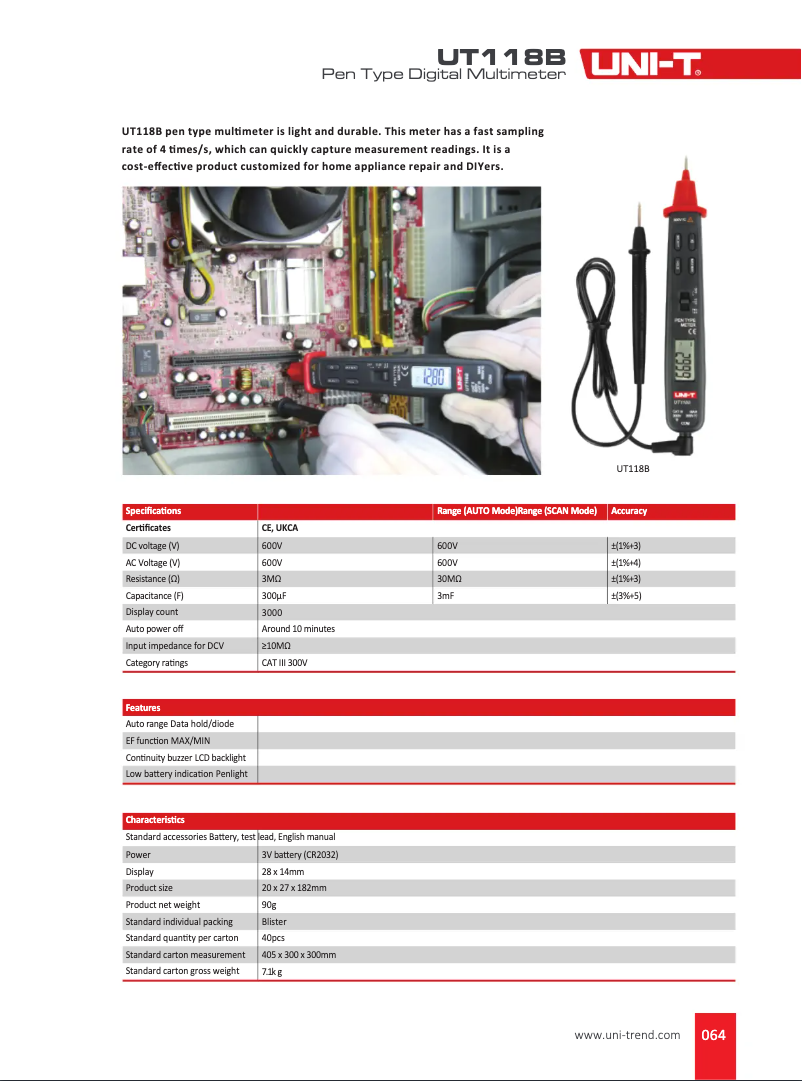 Imagen de la primera página del manual del dispositivo UT118B