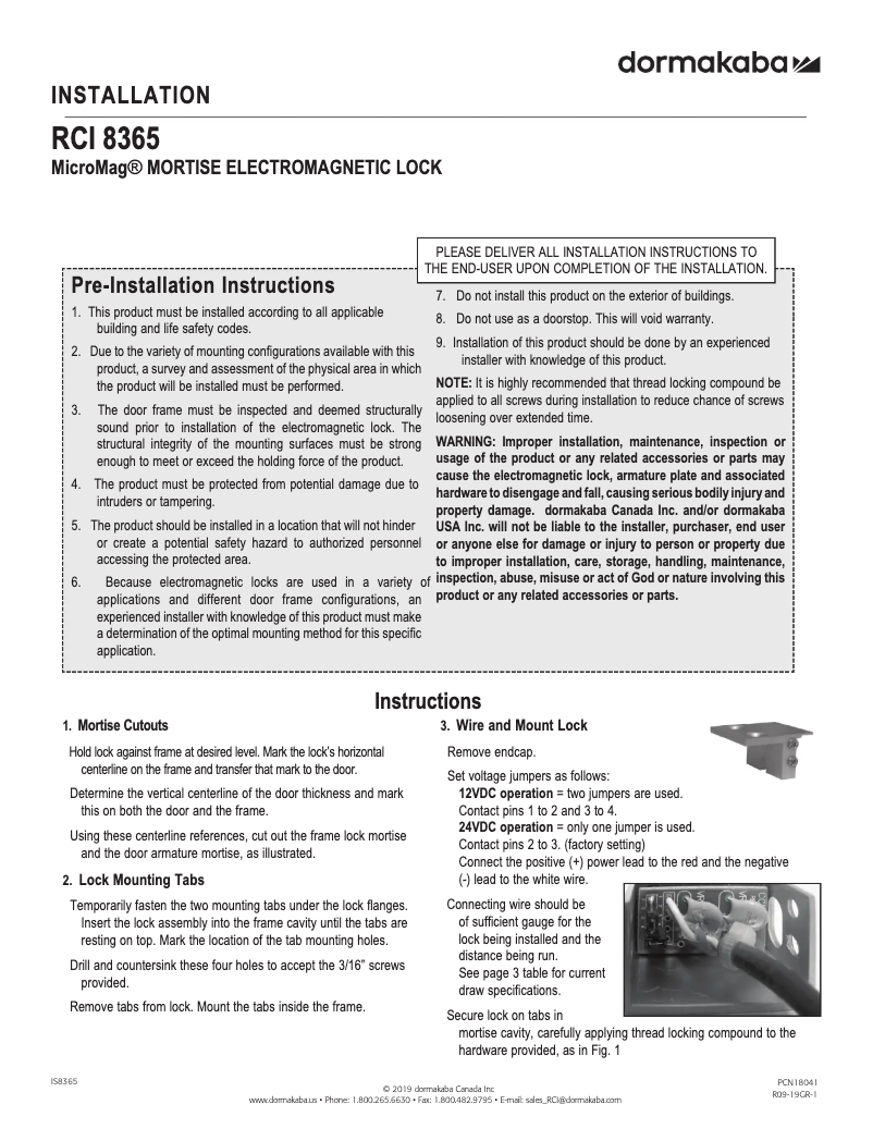 Página 1 del manual Manual de usuario Dormakaba RCI 8365