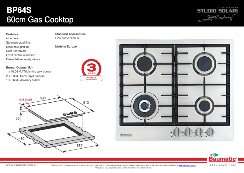 Página 1 del manual Ficha técnica Baumatic BP64S