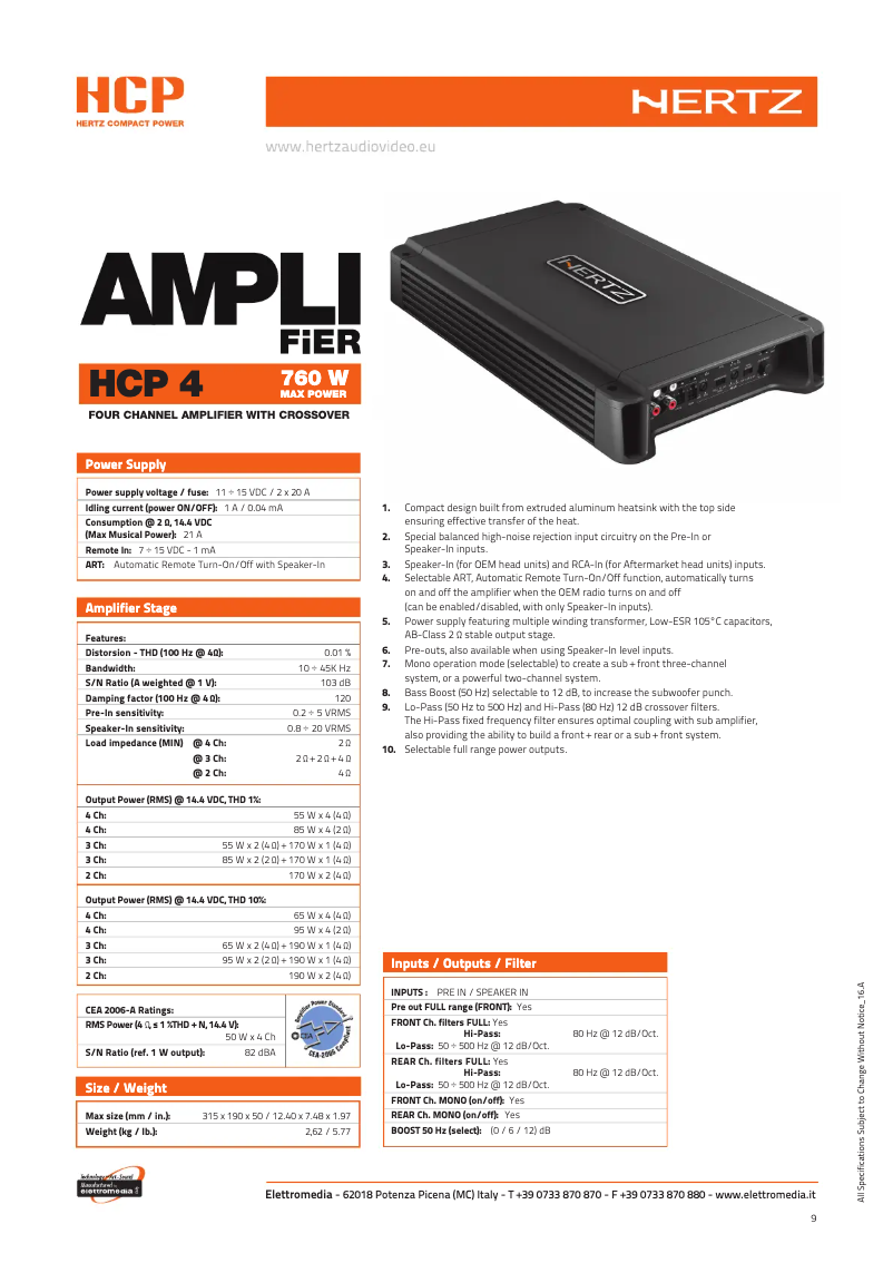 Página 1 del manual Ficha técnica Hertz HCP 4