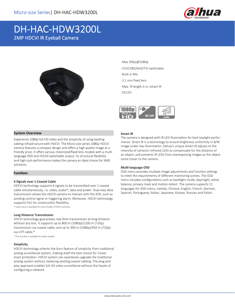 Página 1 del manual Ficha técnica Dahua Technology HAC-HDW3200L