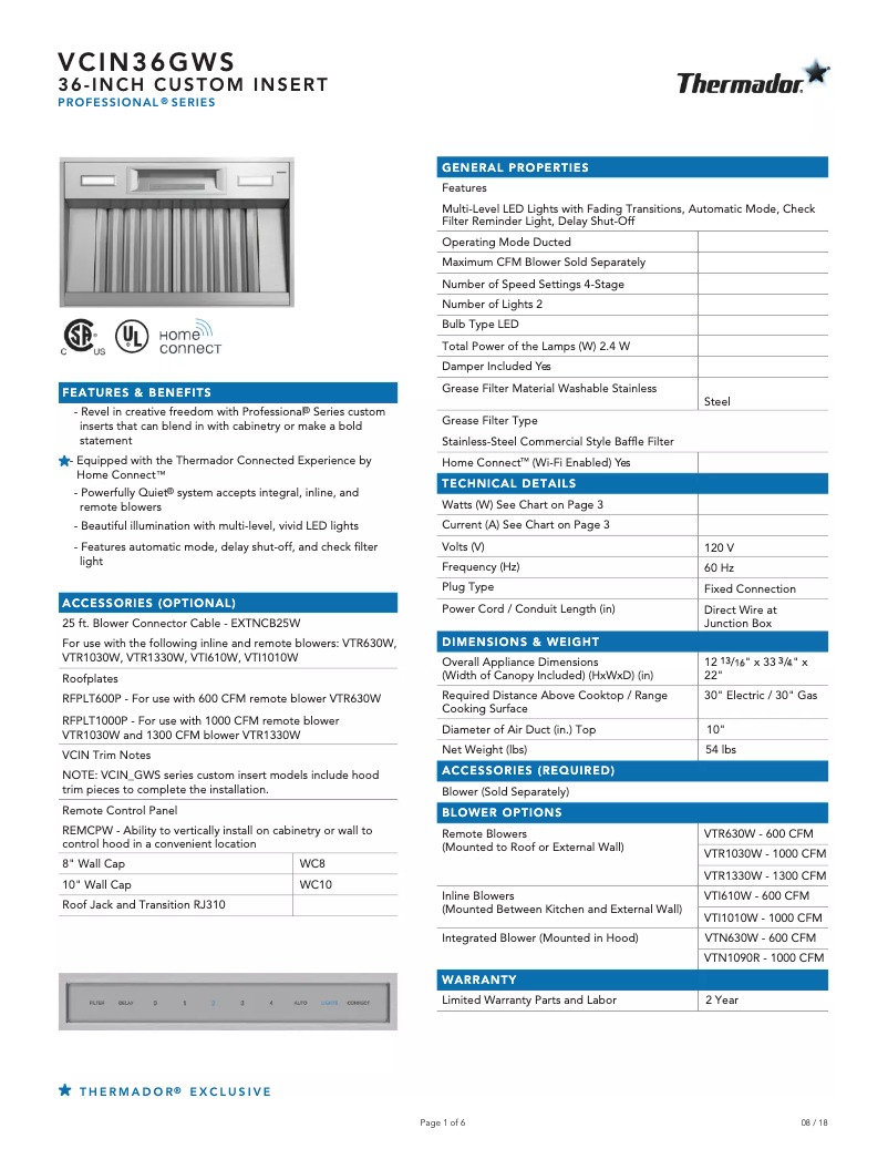 Imagen de la primera página del manual del dispositivo VCIN36GWS