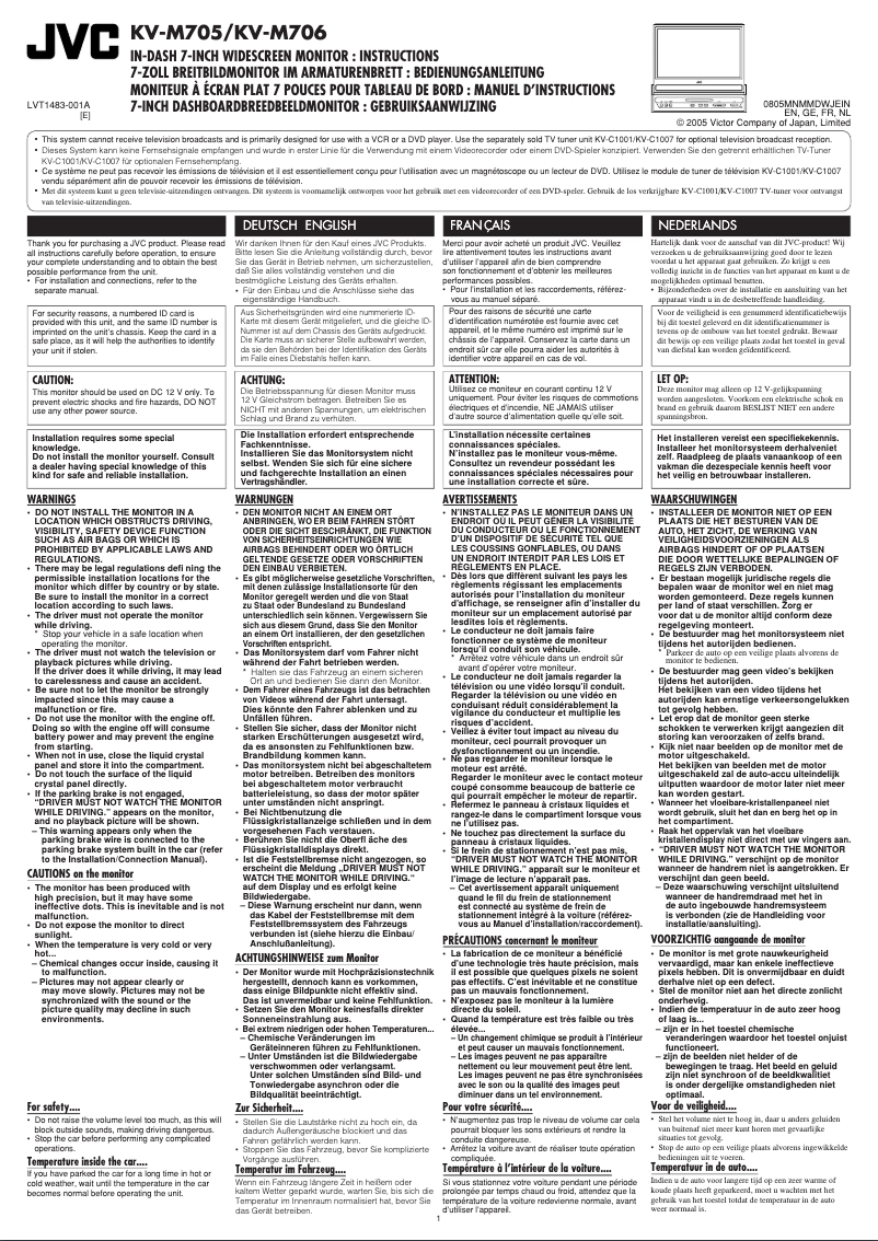 Imagen de la primera página del manual del dispositivo KV-M705