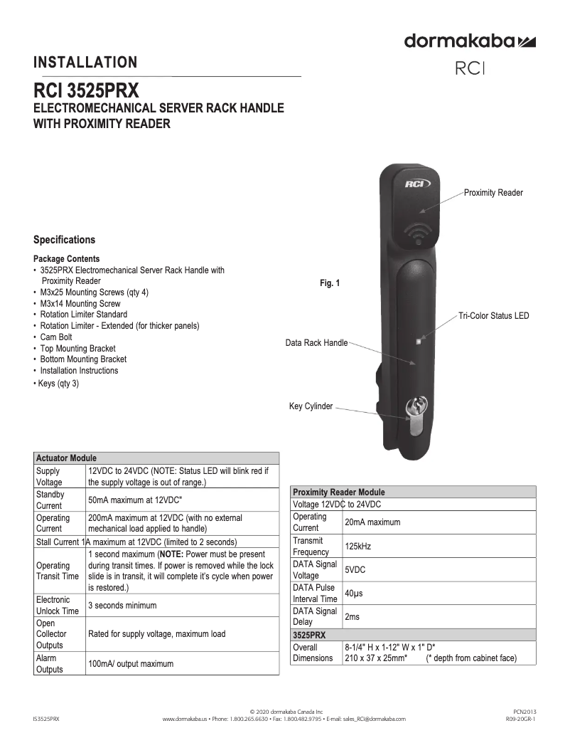 Página 1 del manual Manual de usuario Dormakaba RCI 3525PRX