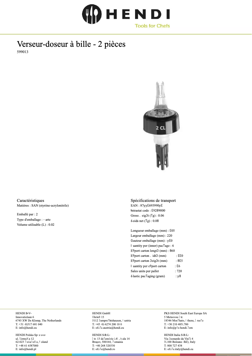 Página 1 del manual Ficha técnica Hendi 599211
