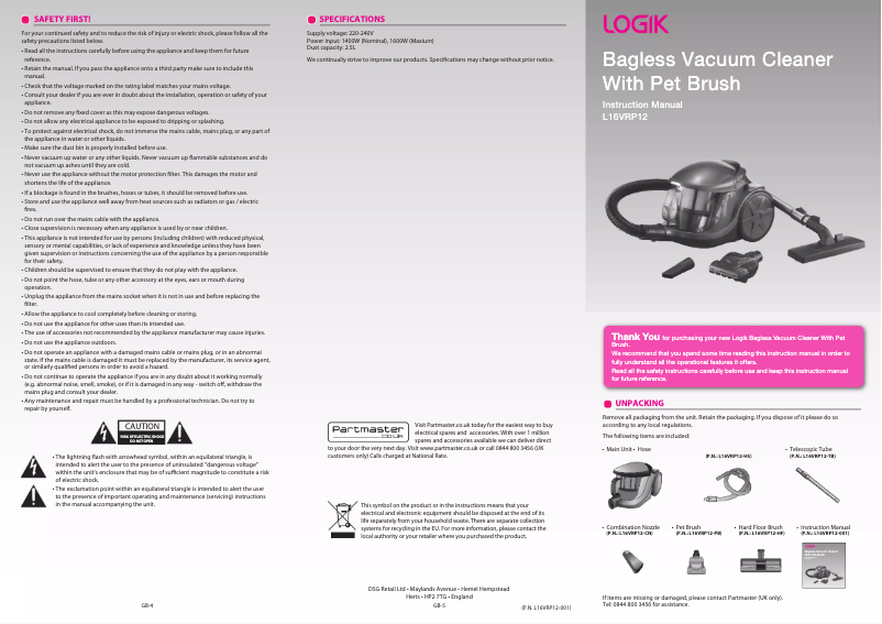 Imagen de la primera página del manual del dispositivo L16VRP12