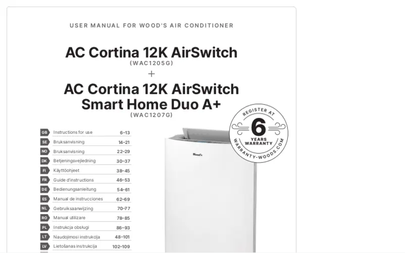 Imagen de la primera página del manual del dispositivo AC Cortina 12K AirSwitch Duo A+