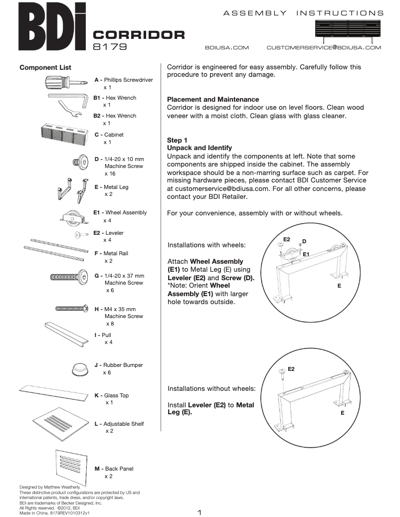 Imagen de la primera página del manual del dispositivo Corridor 8179