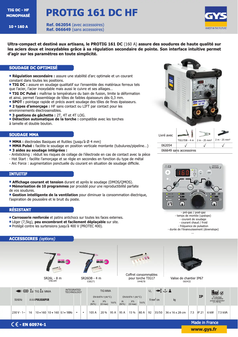 Página nº 1 - Ficha técnica GYS Protig 161 DC