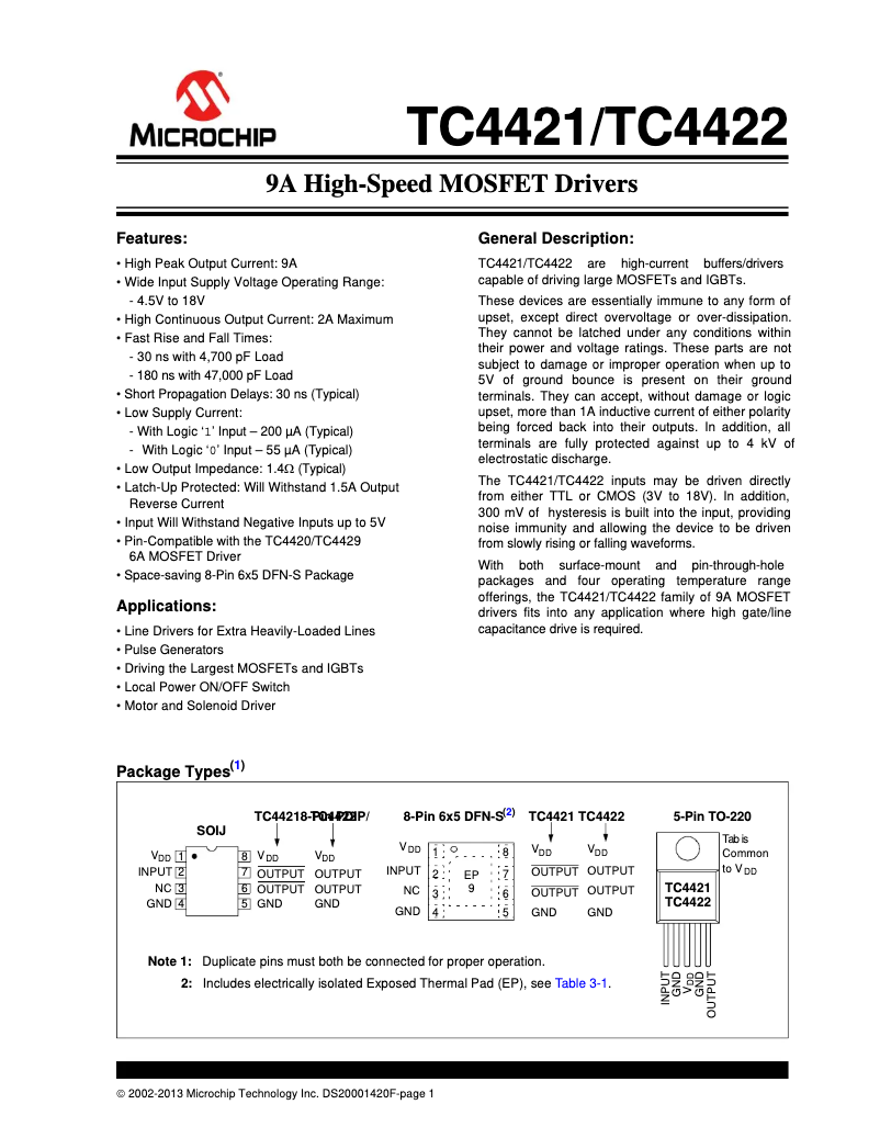 Imagen de la primera página del manual del dispositivo TC4422